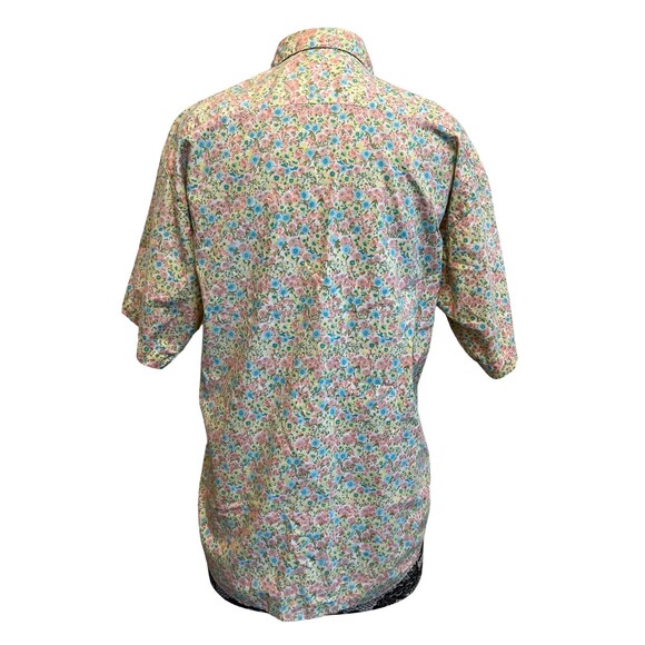 Vintage 90s Shirt Button Up Collar Short Sleeve Floral Yellow Pink Blue Cotton M - Picture 2 of 16